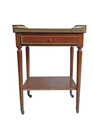 an image of a wooden table with a drawer on it