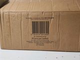 a cardboard box with a barcode on it sitting on a table