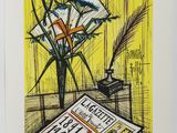 a drawing of a vase of flowers on a table