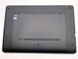 a black laptop with a blue sticker on it