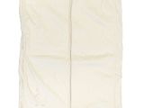 a close up of a white garment bag on a white background