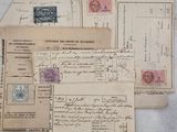 several old envelopes with stamps and stamps on them on a table