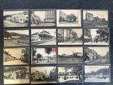 several old black and white photographs of a city street