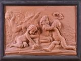 a picture of a clay relief of a group of cherensils