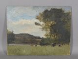 a picture of a painting of cows in a field