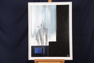 une photo d'un tableau posé sur un chevalet, sur lequel est représenté un autre tableau
