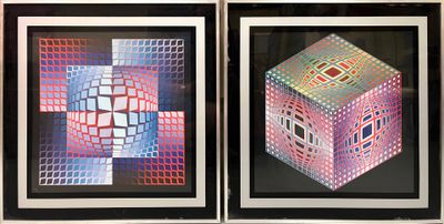 two framed pictures of a cube and a cube in a black frame