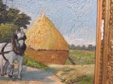 a painting of a horse pulling a carriage down a road