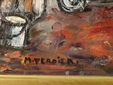 a painting of a motorcycle on display in a museum