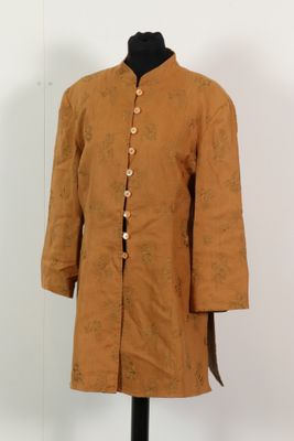 ARMAND VENTILO - Veste mi-longue en lin orange brodée de tig…