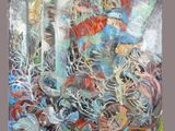 une peinture à l'huile représentant un tableau représentant une forêt avec des arbres et des plantes