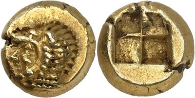 a gold coin with an image of a man and a woman on it