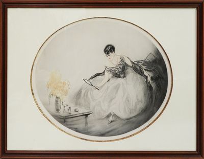 tableau représentant une femme en robe blanche en train de lire un livre