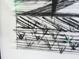 un dessin en noir et blanc représentant un bâtiment sur lequel figure une horloge