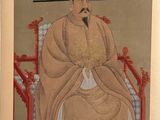 painting of a man sitting in a chair with a hat on his head