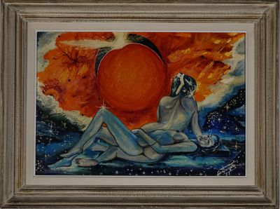 COUTURIER Les deux amies au bord de la plage au crépuscule, …