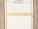 a painting on a easel with a piece of paper attached to it