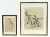 two framed pictures of a man and a woman in a field