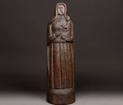 Vierge à l'enfant en chêne sculpté