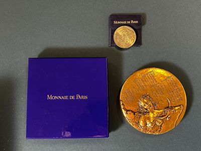 purple box with a gold medal and a blue box with a gold medal