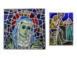 two stained glass images of the virgin mary and the child jesus