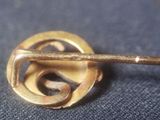 a close up of a gold brooch with a pin