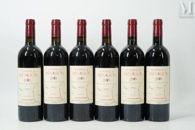 six bouteilles de vin rouge sont alignées