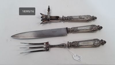 Service à découper (3 pièces) en argent fourré ancien. - Photo 1