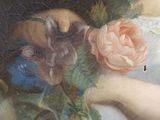 a painting of a woman holding a bouquet of flowers
