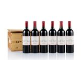 six bottles of red wine in a wooden box next to a wooden box