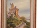 an oil painting of a castle on top of a hill