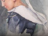 a painting of a young boy wearing a white hat