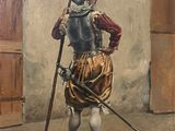tableau représentant un homme en armure, muni d'une épée et d'un bouclier