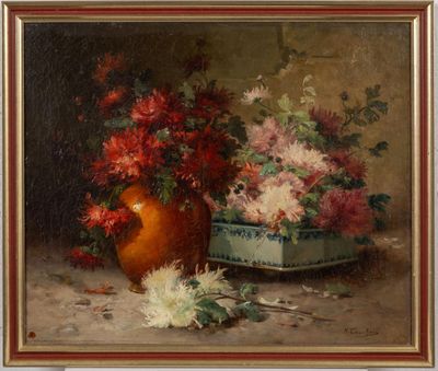 Henri CAUCHOIS (1850-1911) Nature morte à la jardinière et a…