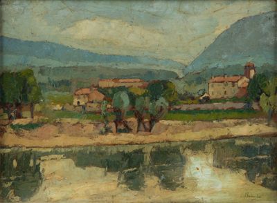 Gaston BALANDE (1880-1971) Village au bord de la rivière