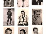 several black and white photos of a man in a suit and tie