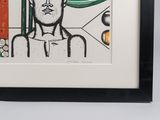 painting of a man with a hat and a tie in a black frame