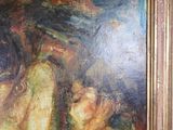 a painting on the wall of a room with a painting of a woman