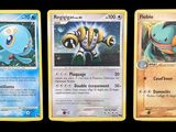 three different pokemon cards are shown in a row on a black background