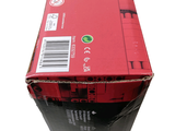 a red box that has a black label on it
