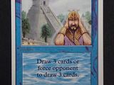 a picture of a card with a picture of a man in front of a pyramid