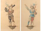deux dessins représentant un homme et une femme en costume