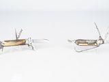 deux types différents de leurres de pêche sur une surface blanche
