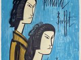 une image représentant un tableau montrant deux femmes sur fond bleu