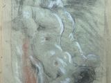 an image of a drawing of a nude woman laying on a bed