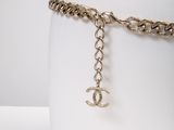 chanel gold chain ankle chain with a chanel logo charm