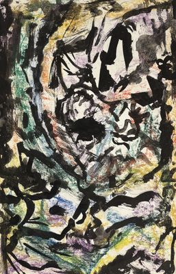 an image of a painting with black and yellow paint on it