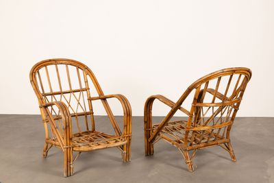 paire de fauteuils de salon en rotin, dans le style du début du XXe siècle