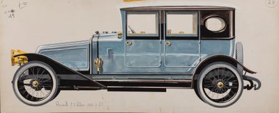 dessin représentant une voiture bleue surmontée d'une couronne