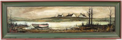 une image d'un tableau représentant un bateau sur l'eau